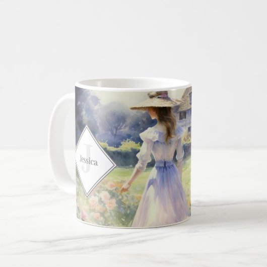 Monogrammed Country Cottage Waterverf Koffiemok (Voorkant links)