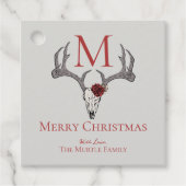 Monogrammed Country Xmas Rendier Schedel en Rozen Bedankjes Labels (Voorkant)