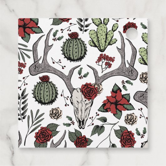 Monogrammed Country Xmas Rendier Schedel en Rozen Bedankjes Labels (Achterkant)