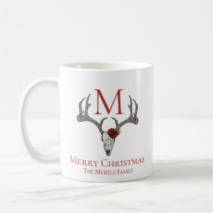 Monogrammed Country Xmas Rendier Schedel en Rozen Koffiemok