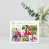 Monogrammed Crest Blue 4 foto vakantie Feestdagenkaart (Staand voorkant)