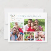 Monogrammed Crest Blue 4 foto vakantie Feestdagenkaart (Voorkant)