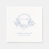 Monogrammed Crest Blue Floral Servet (Voorkant)