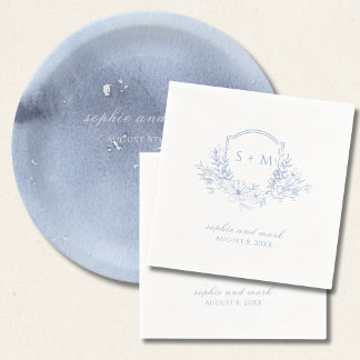 Monogrammed Crest Blue Floral Servet