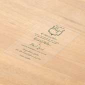 Monogrammed Crest Forest Green Wedding Acryl Uitnodigingen (Laagn)