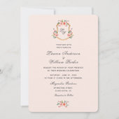 Monogrammed Crest met bloemen Weddenschap Aankondiging (Voorkant)