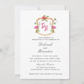 Monogrammed Crest met Flowers Wedding Uitnodiging (Voorkant)
