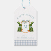 Monogrammed Crest Topiary Bunny Easter Cadeaulabel (Voorkant)