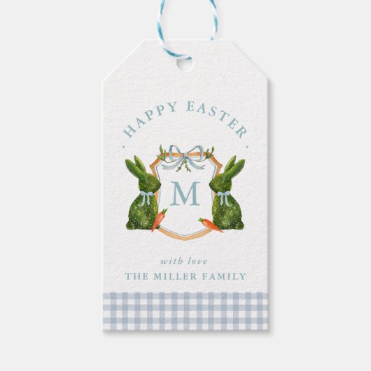 Monogrammed Crest Topiary Bunny Easter Cadeaulabel (Voorkant)