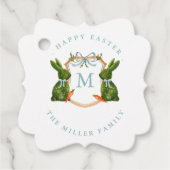 Monogrammed Crest Topiary Bunny Pasen Bedankjes Labels (Voorkant)