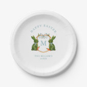 Monogrammed Crest Topiary Bunny Pasen Papieren Bordje (Voorkant)