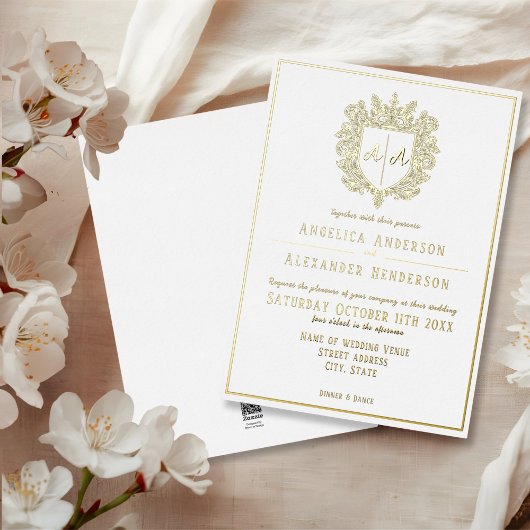 Monogrammed Crest Wedding Folie Uitnodiging