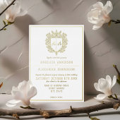 Monogrammed Crest Wedding Folie Uitnodiging