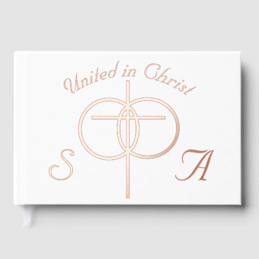 Monogrammed Cross & Rings Wedding Gastenboek (Voorkant)