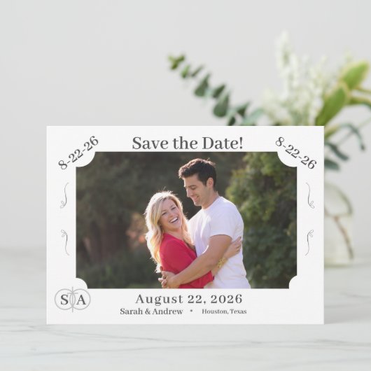 Monogrammed Cross & Rings Wedding Save the Date (Staand voorkant)