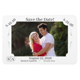 Monogrammed Cross & Rings Wedding Save the Date Magneet