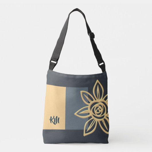 Monogrammed Crossbody Bag w. Huge Yellow Flower Tas (Voorkant)