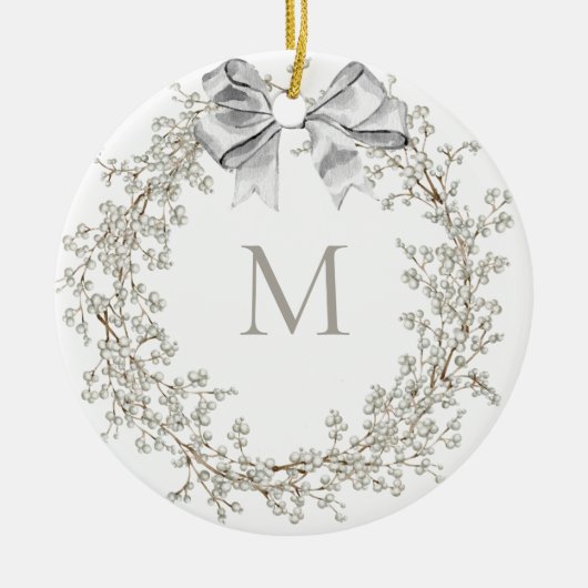 Monogrammed Crystal Krans Kerstmis Keramisch Ornament (Voorkant)