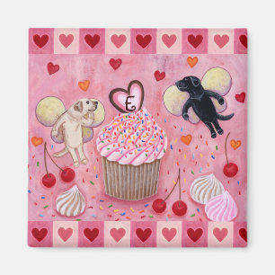 Monogrammed Cupcake and Lab Fairies Hearts Magneet