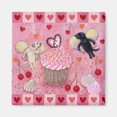 Monogrammed Cupcake en Lab Fairies Harten Magneet (Voorkant)