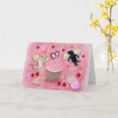 Monogrammed Cupcake en Labrador Verjaardag Kaart (Gele Bloem)