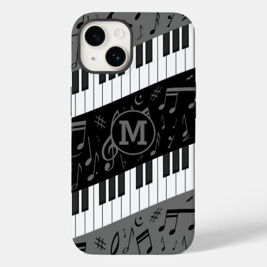 Monogrammed curve piano toetsen en muzieknoten Case-Mate iPhone case (Achterkant)