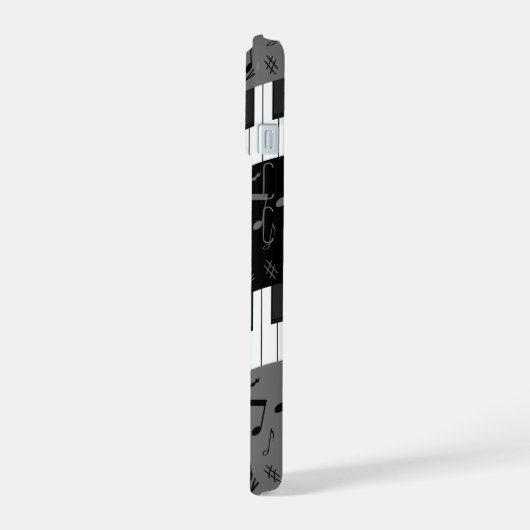 Monogrammed curve piano toetsen en muzieknoten iPhone 15 case (Linkerkant)