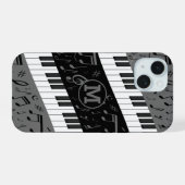 Monogrammed curve piano toetsen en muzieknoten iPhone 15 case (Achterkant horizontaal)