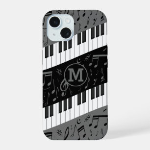 Monogrammed curve piano toetsen en muzieknoten iPhone 15 case