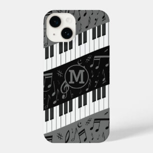 Monogrammed curve piano toetsen en muzieknoten iPhone 14 hoesje