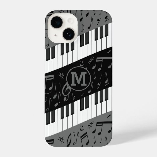 Monogrammed curve piano toetsen en muzieknoten iPhone hoesje (Achterkant)