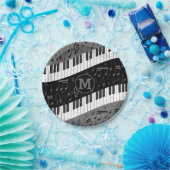 Monogrammed curve piano toetsen en muzieknoten papieren bordje (Feest)