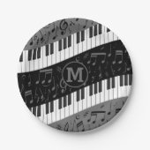 Monogrammed curve piano toetsen en muzieknoten papieren bordje (Voorkant)