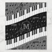 Monogrammed curve piano toetsen en muzieknoten wijn etiket (Enkel label)