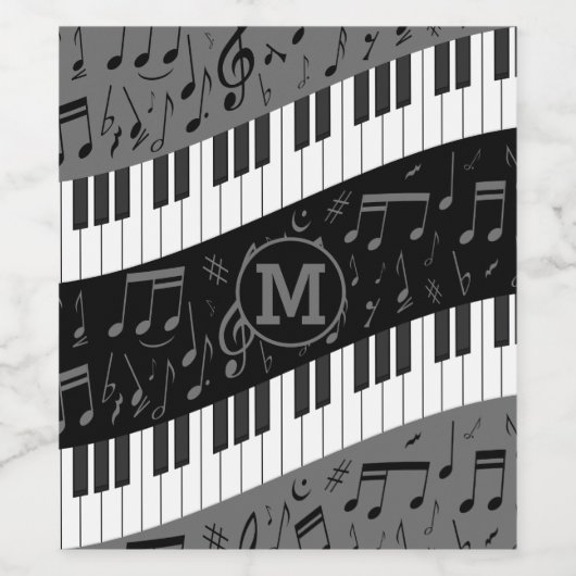 Monogrammed curve piano toetsen en muzieknoten wijn etiket (Enkel label)