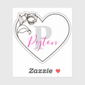 Monogrammed Custom Name Romantische Tulp Hart Sticker (Vel)
