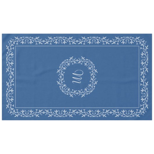Monogrammed Custom Text Blue  Lace Tafelkleed (Voorkant (Horizontaal))