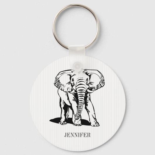 Monogrammed Cute Black Elephant Sleutelhanger (Voorkant)