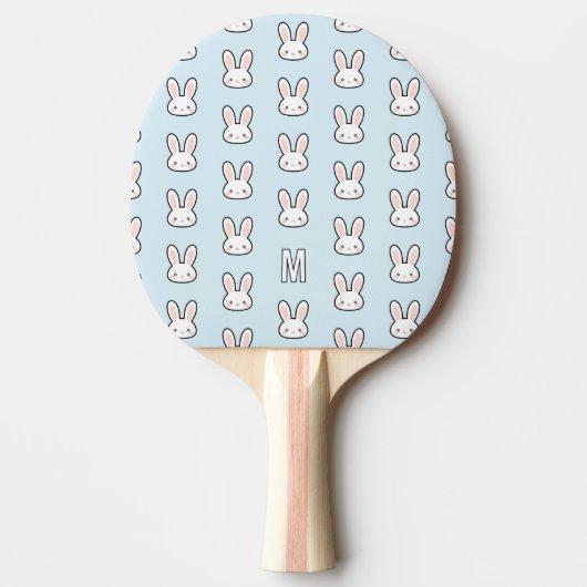 Monogrammed Cute Bunny Face Rabbit Pattern Tafeltennisbatje (Voorkant)