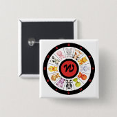 Monogrammed Cute Chinese Zodiac Circle Vierkante Button 5,1 Cm (Voorkant /achterkant)