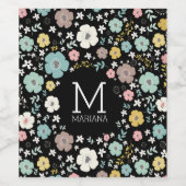Monogrammed Cute Colorful Flowers Design Wijn Etiket (Enkel label)