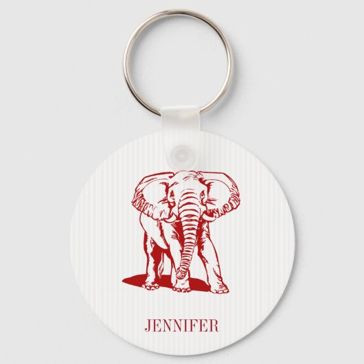 Monogrammed Cute Dark Red Elephant Sleutelhanger (Voorkant)