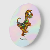 Monogrammed Cute Dinosaur Grote Klok (Hoek)