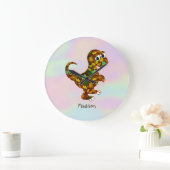 Monogrammed Cute Dinosaur Grote Klok (Huis)