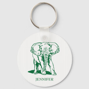 Monogrammed Cute Hunter Green Elephant Sleutelhanger