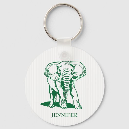 Monogrammed Cute Hunter Green Elephant Sleutelhanger (Voorkant)