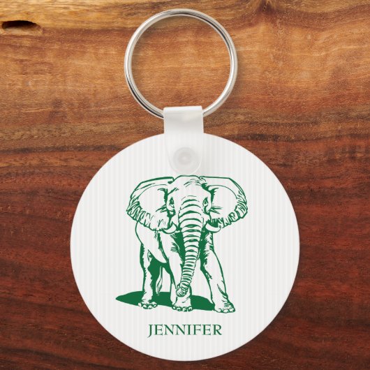 Monogrammed Cute Hunter Green Elephant Sleutelhanger (Voorkant)