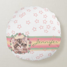 Monogrammed Cute Kitten Floral Pink Star