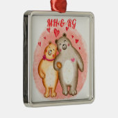 Monogrammed Cute Love Beren Metalen Ornament (Rechts)