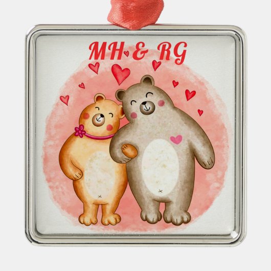 Monogrammed Cute Love Beren Metalen Ornament (Voorkant)